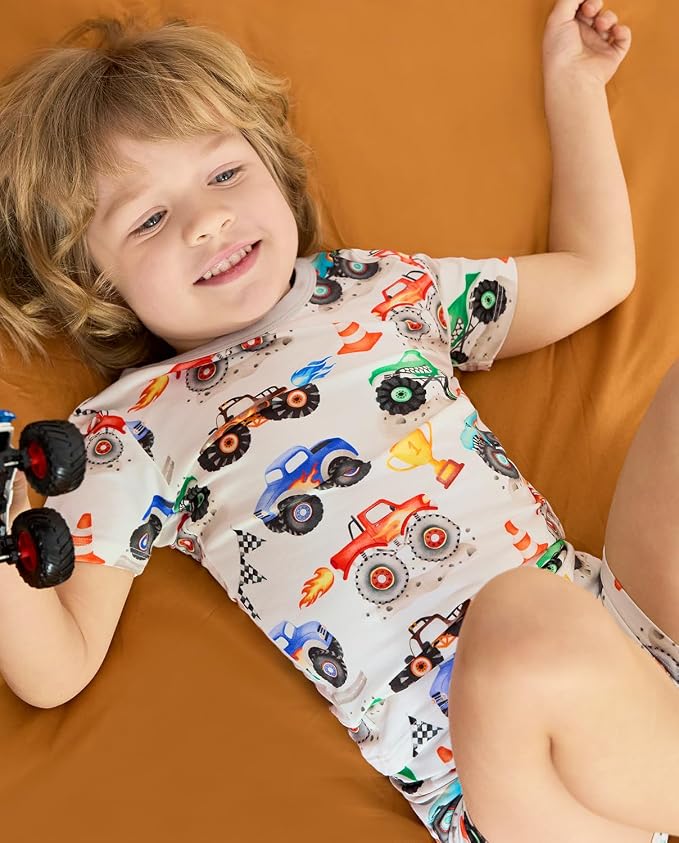 babee Reshinee Bamboo Viscose Toddler Boys Pajamas Set, Short Sleeve Kids - Image 2
