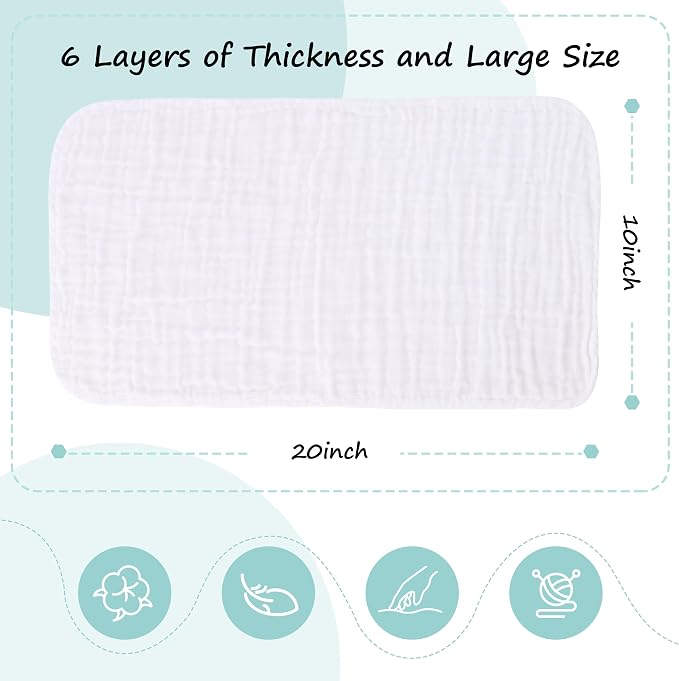 HIPHOP PANDA Large 100% Cotton Muslin Baby Burp Cloths - Image 2