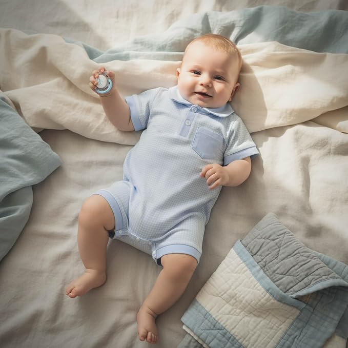FOCUSNORM Newborn Baby Boy Summer Clothes Short Sleeve Lapel Jumpsuit Collar - Image 3