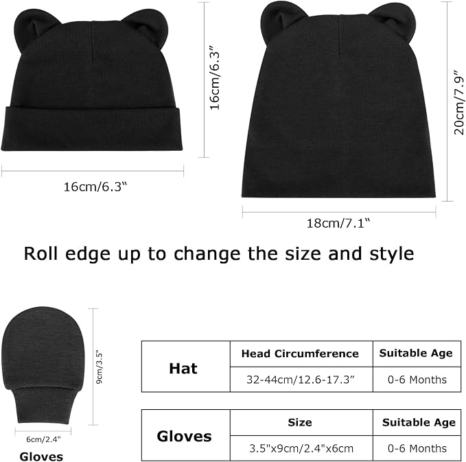 BQUBO Newborn Baby Hats Mittens Set Hospital Hat Beanie Infant Caps Baby Gloves - Image 7