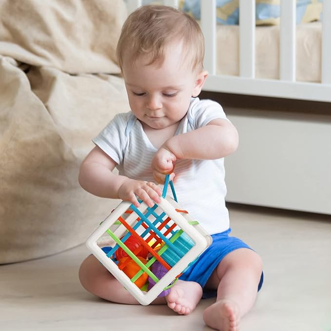 Montessori Toys for 1 Year Old, Cube & 6 Sensory Shape Blocks, Baby Toys 12-18 Months, Developmental Infant Birthday Gifts for Learning Toddler Age 1 2 3