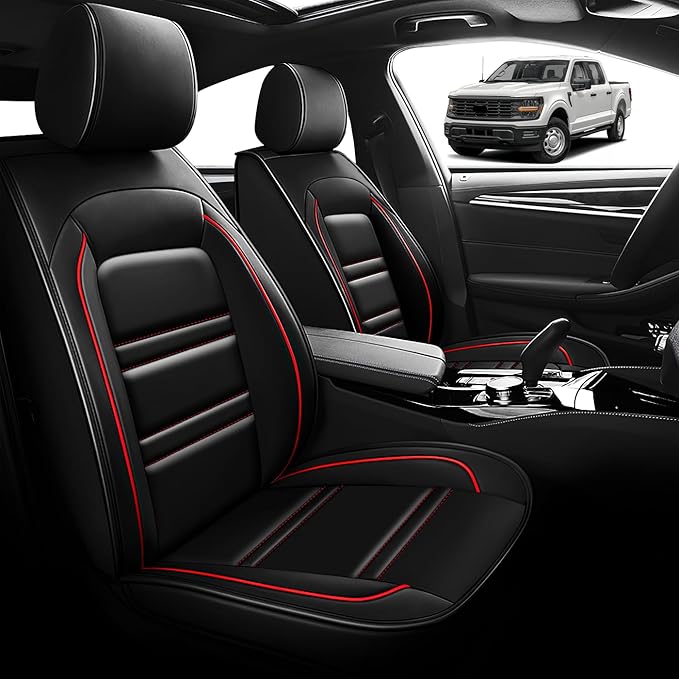 Seat Cover for Ford f150 2003-2025 | Car Seat Covers Front Seats, Waterproof Seat Protectors, Automotive Front Seat Covers (Front Seat, Black&Red Line)