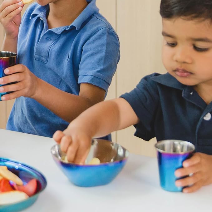 Ahimsa Stainless Steel Bowls for Kids | Non Toxic, Pediatrician Designed Toddler Bowls 12oz | Durable Metal Kids Bowl, Easy to Clean, Dishwasher Safe, Single Fun Blue