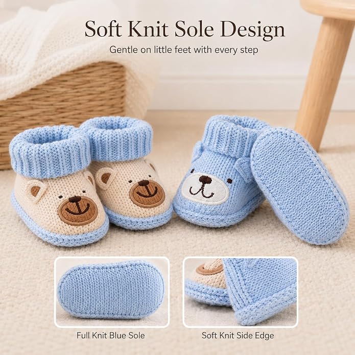 2 Pairs Baby Booties Newborn First Walkers Cozy Shoes Warm Knit Soft Booties - Image 7
