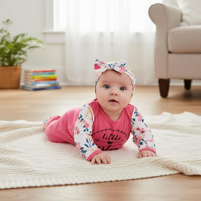 AMAWMW Newborn Baby Girl Little Sister Sleeper Gown Stripe Long Sleeve - Image 3