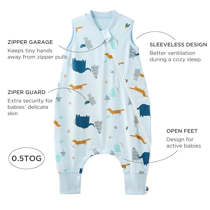 Duomiaomiao 0.5 TOG Toddler Sleep Sack 24-36 Months 100% Cotton Lightweight Baby Sleep Sack with Feet, Breathable Comfy Toddler Wearable Blanket