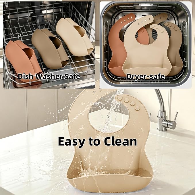 Set of 3 Silicone Bibs for Babies Toddler, Soft Adjustable Bibs for Baby Girl - Image 9