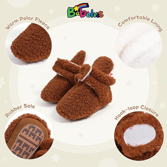 Babelvit Newborn Baby Boy Girl Soft Fleece Booties Stay On Infant Slippers - Image 5
