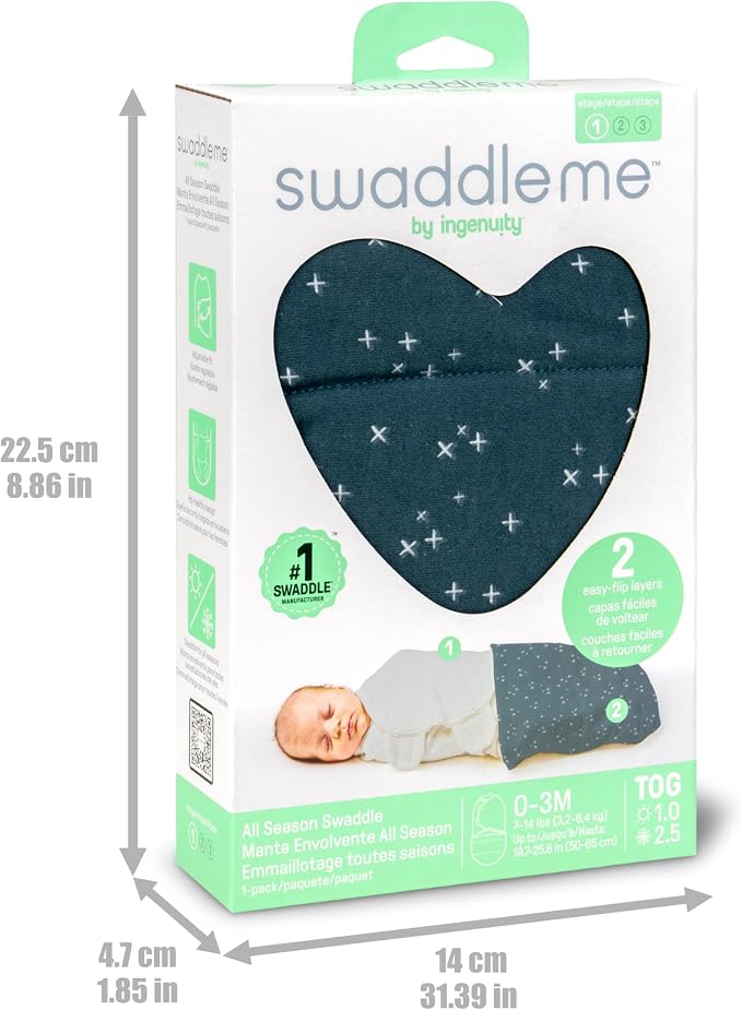 SwaddleMe by Ingenuity All Season Baby Swaddle, 2 Quick Flip Layers to Change - Image 4