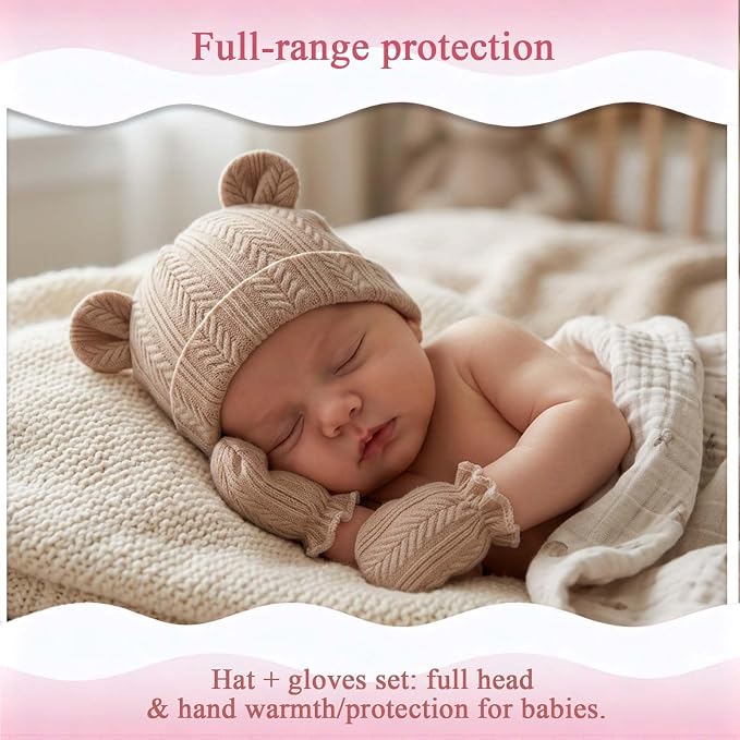 Newborn Baby Girl Hats Mittens Set Cotton - Image 3
