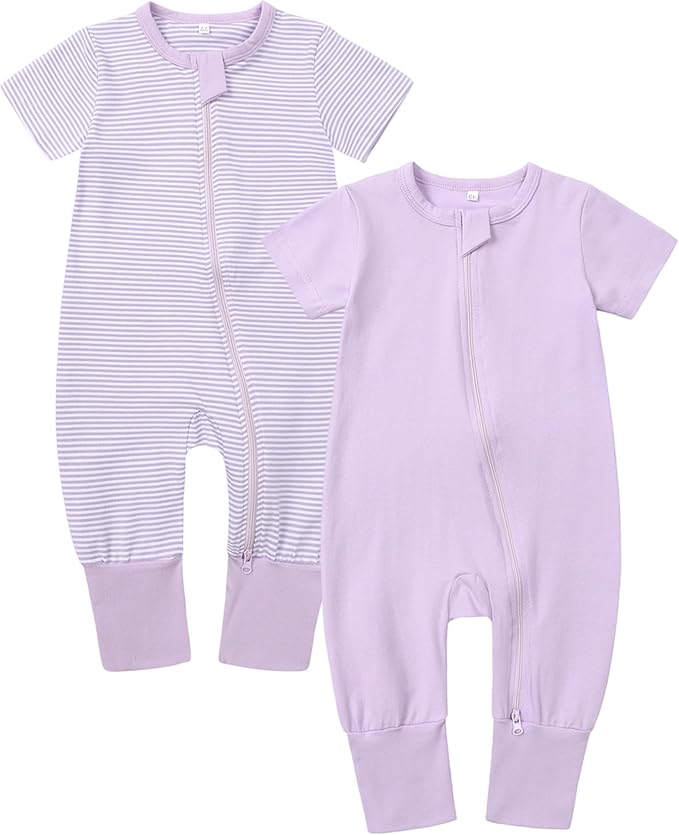 Baby Boy Girl Infant Rompers Short Sleeve Cotton Zipper Footless Summer by BeiVSlley