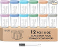 DRKIO 12 Pack Glass Baby Food Storage Containers - 8 Oz Baby Food Jars with Lids Baby Food Maker Microwave Dishwasher Freezer Safe 100% Leak Proof BPA Free Reusable
