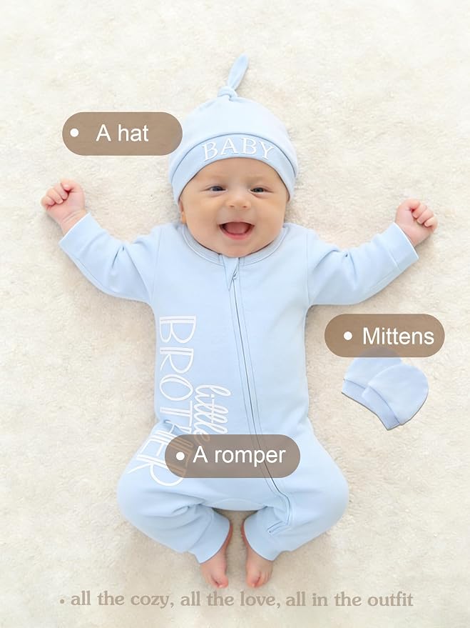 Babymine 100% Cotton 2-Way Zipper Little Brother Newborn Outfit 0-3 Months | - Image 2