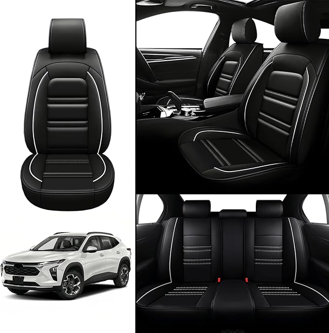 Seat Covers for Chevy trax 2015-2025 | 5-Seats Leather Seat Covers, Easy to Install Automotive Seat Covers Full Set (Full Set, Black&White Line)