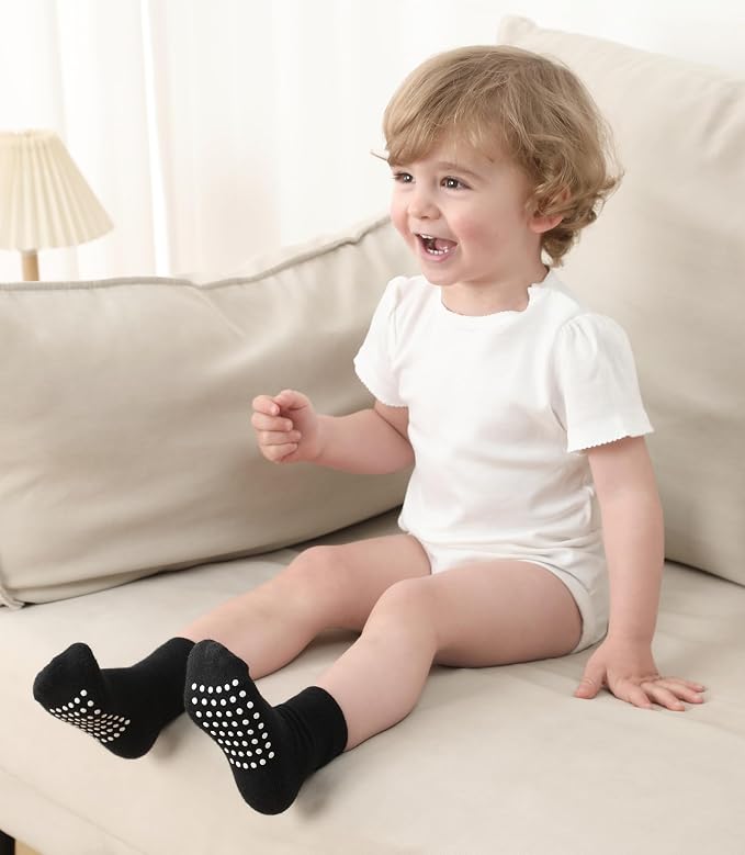 Baby Toddlers Crew Socks with Non-Slip Grip 12 Pack Cotton Stretch Socks | Soft - Image 2