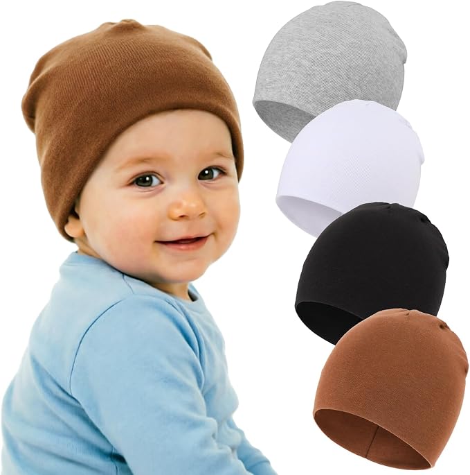 DRESHOW BQUBO 4 Pieces Baby Beanie Newborn Toddler Soft Cute Knit Hat Hospital by DRESHOW