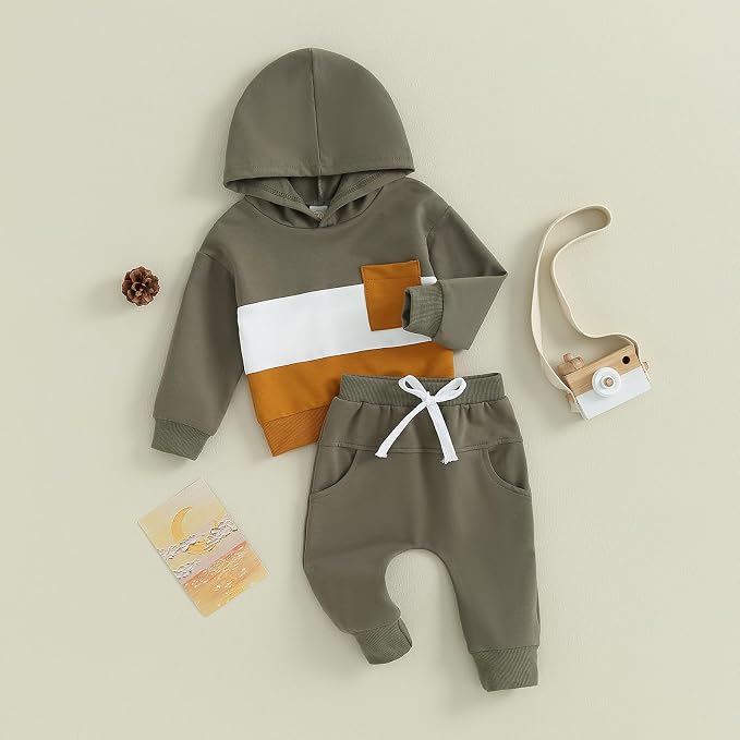 Infant Baby Boy Fall Winter Clothes Outfit Hooded Long Sweatshirt Pant Set - Image 3