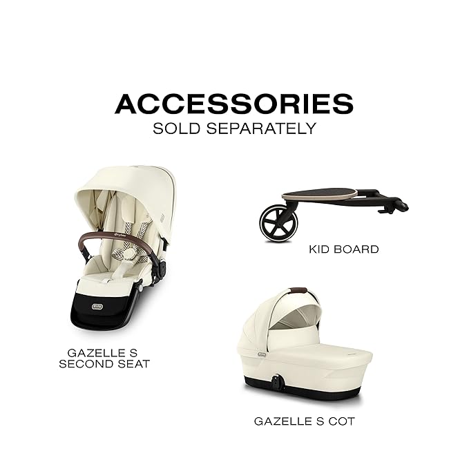 Cybex Gazelle S Stroller Modular Double for Infant and Toddler Includes Detachable Shopping Basket Over 20+ Configurations Folds Flat Easy Storage, Seashell Beige, 1.0 Count, 28.4 pounds