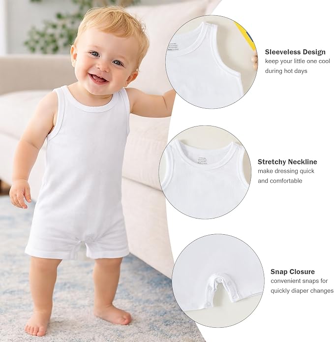 DEFAHN Viscose made from Bamboo Baby Boy Sleeveless Romper 2 Pack Infant Solid - Image 2