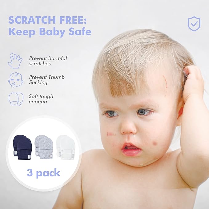 Baby Newborn No Scratch Mittens Stay On, 100% Cotton Adjustable 0-12M | Soft - Image 2