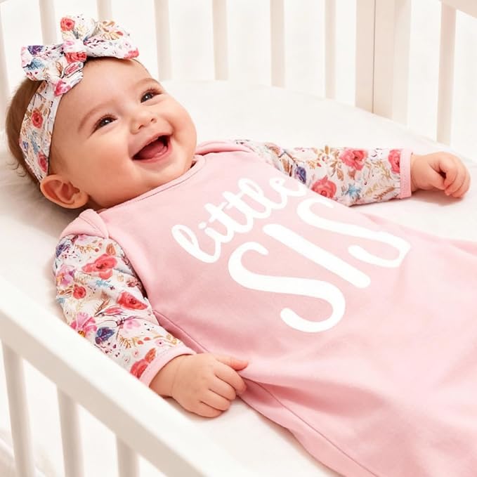 AMAWMW Newborn Baby Girl Little Sister Sleeper Gown Stripe Long Sleeve - Image 4