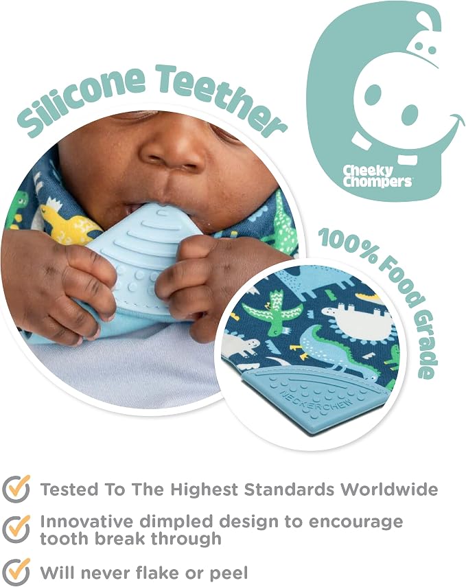 Cheeky Chompers Neckerchew Teething Bib, 2-in-1 Bandana Style Bib w/Food Grade - Image 4