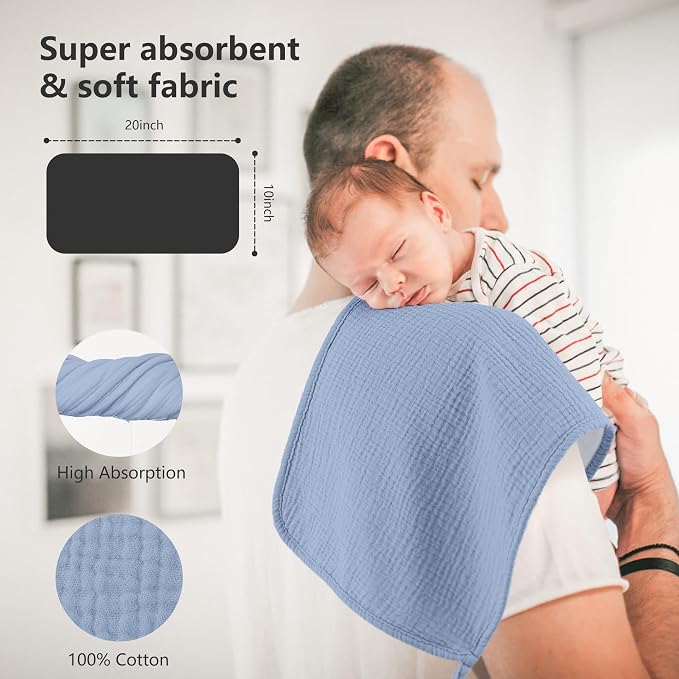 Bearmoss Muslin Burp Cloths, 100% Cotton Baby Burping Clothes, Large Extra Soft - Image 5