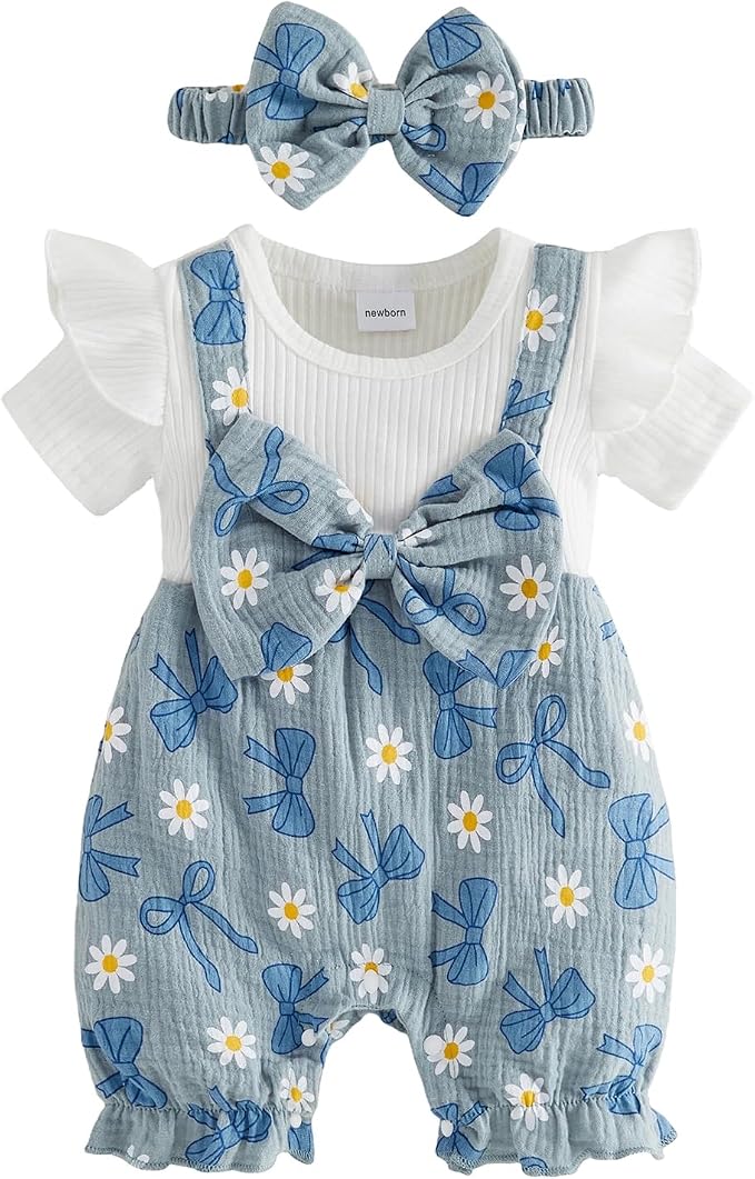 YINGISFITM Newborn Baby Girl Summer Clothes Short Sleeve Bubble Romper Bow by YINGISFITM