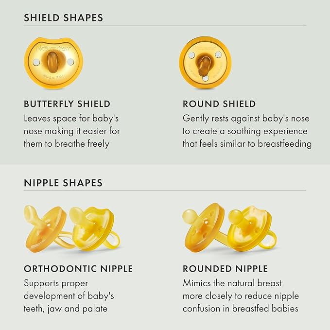 Natursutten Pacifiers 12-18 Months - 1-Pack Butterfly Shield Round Nipple Natural Rubber Safe & Soft BPA-Free Pacifiers for Breastfeeding Babies - Newborn Pacifiers Made in Italy