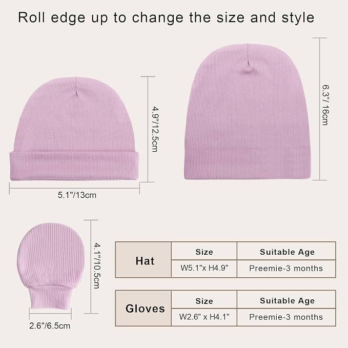 BQUBO Baby Hats and Mittens Infant Cotton Beanie Gloves No Scratch Set Newborn - Image 5
