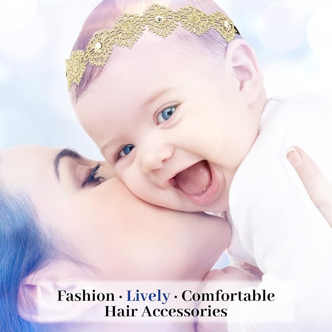 DANMY Baby Girl Super Elastic Headband, Cotton Lace Toddler Hair Band, Infant - Image 6