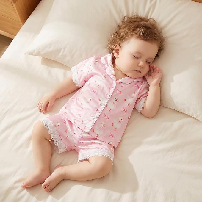 Kuriozud Toddler Baby Girl Pajamas Set Summer Floral Short Sleeve Button Down - Image 5