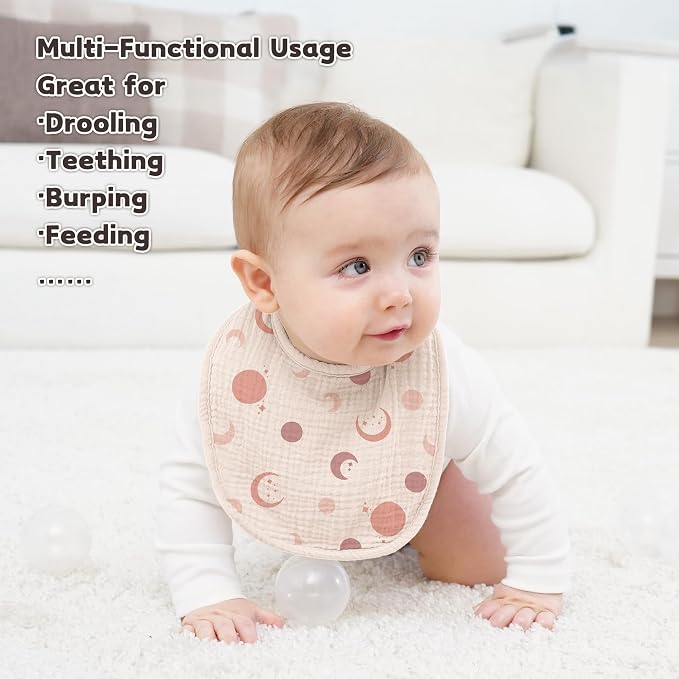 Susurration Muslin Baby Bibs 8 Pack Bandana Drool Bibs, Soft Square Adjustable - Image 2