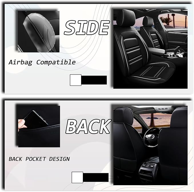Seat Covers for Nissan Car Armada 2004-2024 | 5-Seats Leather Seat Covers, Easy to Install Automotive Seat Covers Full Set (Full Set, Black&White Line)