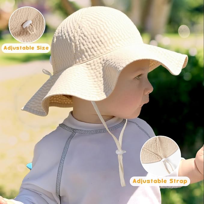 HONGTEYA Baby Sun Hat Wide Brim Adjustable Toddler Beach Bucket Hat | Soft - Image 3