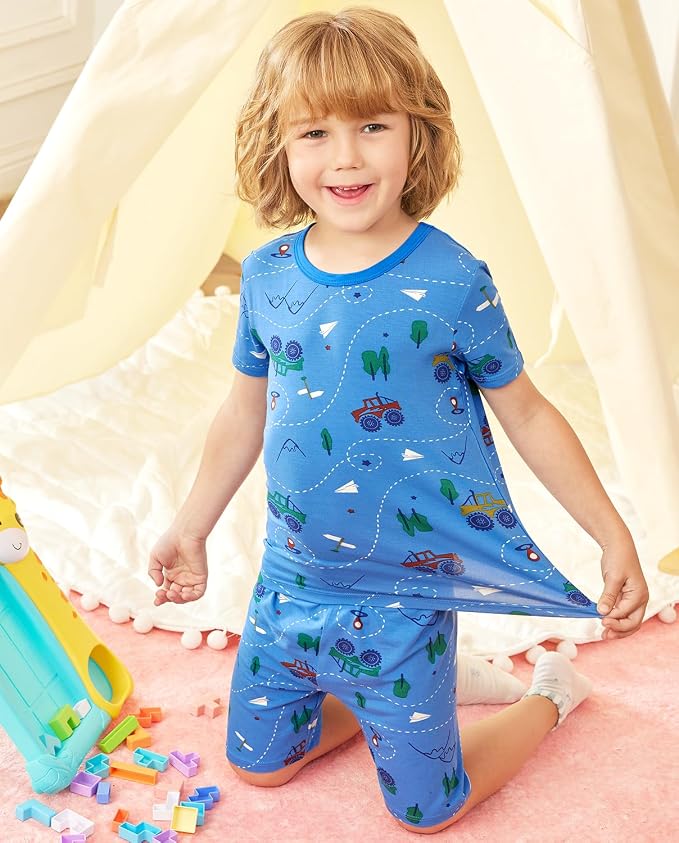 babee Reshinee Bamboo Viscose Toddler Boys Pajamas Set, Short Sleeve Kids - Image 4