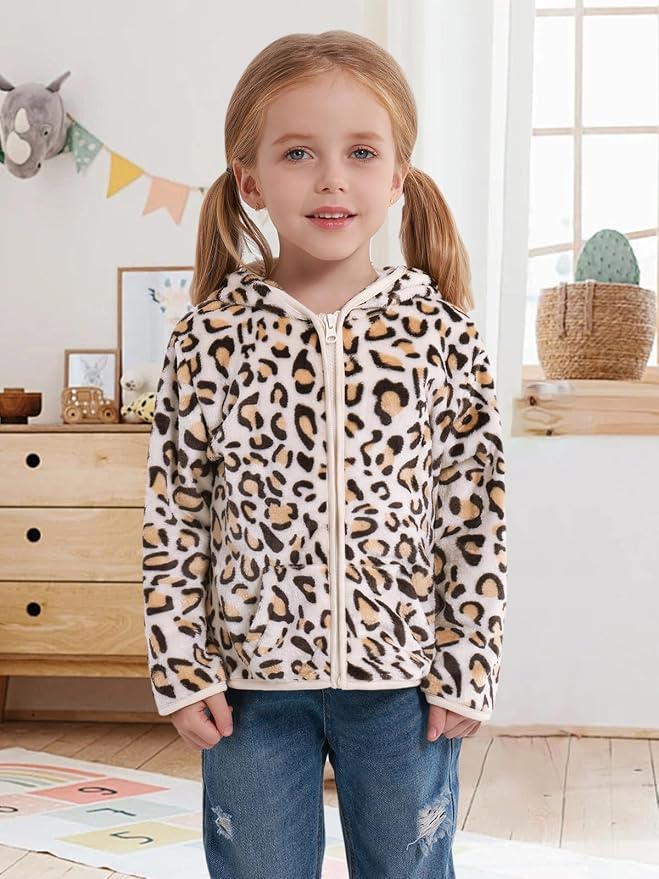 Toddler Baby Girl Fleece Jackets Fall Clothes Hooded Zip Fuzzy Coats - Image 5