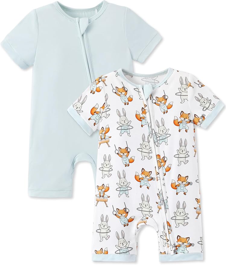 PATPAT Baby Boy and Girl Bamboo Viscose 2-Pack Romper | 2-Way Zipper, Soft and by PATPAT