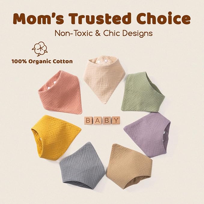 8-Pack Muslin Baby Bibs for Drooling and Teething | Soft& Absorbent, 100% Cotton - Image 5