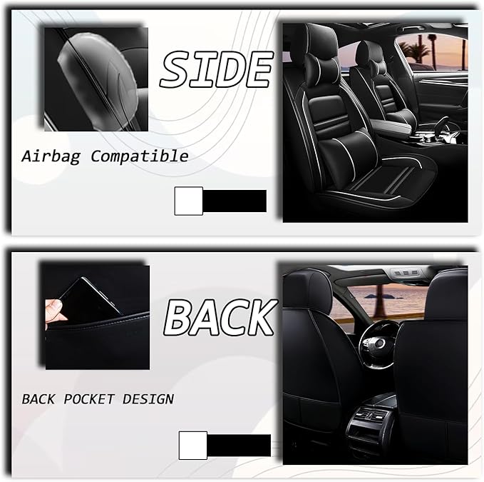 Car Seat Covers for Camaro 2000-2023 | 5-Seats Seat Covers, Waterproof Seat Protectors, Automotive Seat Covers (Full Set with Pillow,Black&White Line)