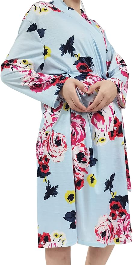 SUFEINI Maternity Robe and Matching Baby Swaddle Blanket Set, Mommy Robe - Image 2