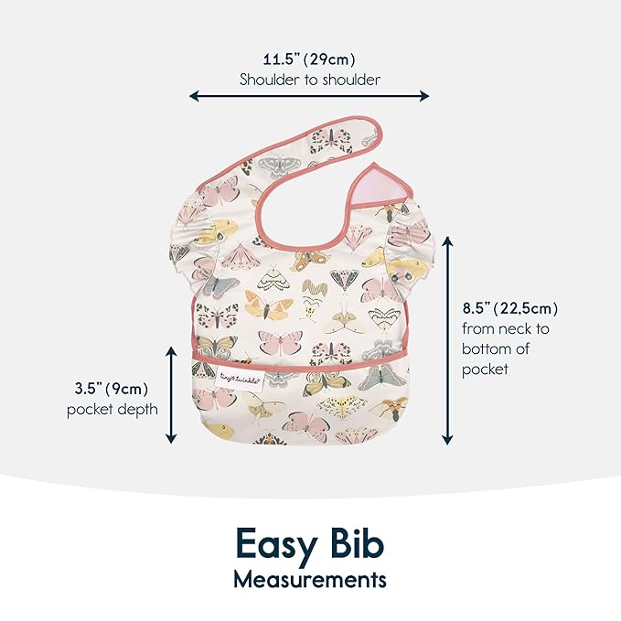 Tiny Twinkle Mess Proof Baby Bibs for Eating – Waterproof, Wipeable Toddler Bibs with Pocket – Baby Food Bibs for Girls & Boys(3 Pack,Flutter Set)