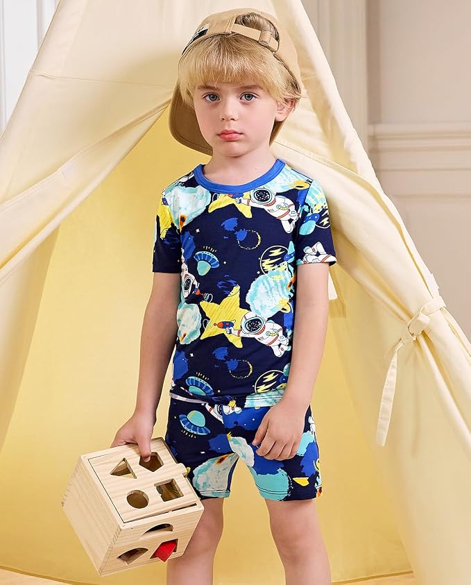 babee Reshinee Bamboo Viscose Toddler Boys Pajamas Set, Short Sleeve Kids - Image 2