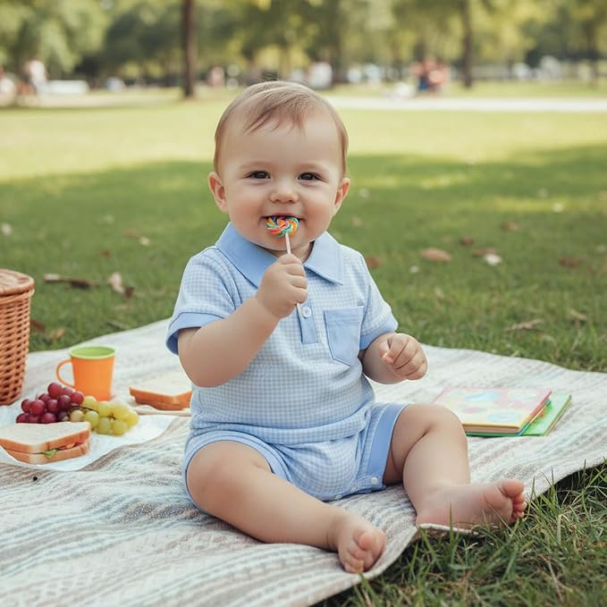 FOCUSNORM Newborn Baby Boy Summer Clothes Short Sleeve Lapel Jumpsuit Collar - Image 4