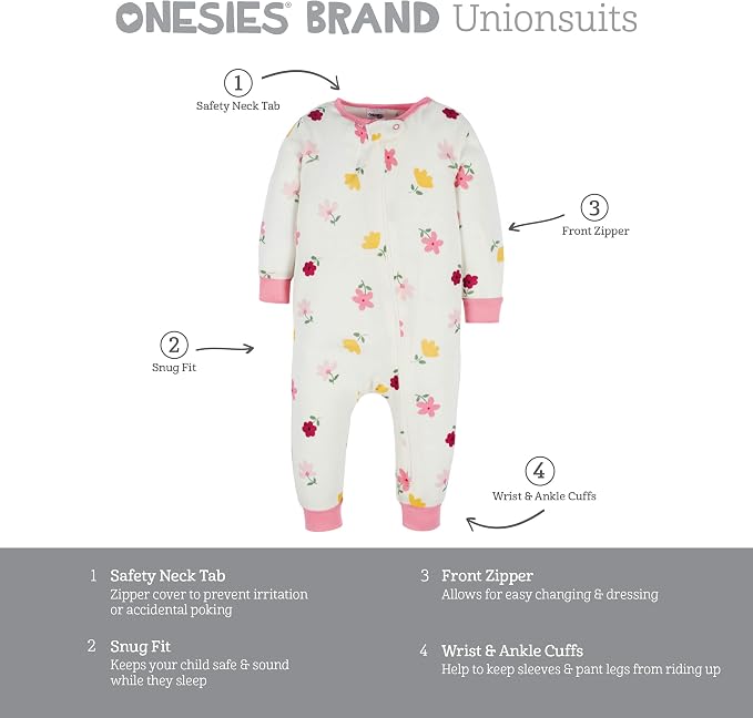 Onesies Brand Baby Girls 3-Pack Snug Fit One Piece Cotton Pajamas - Image 6