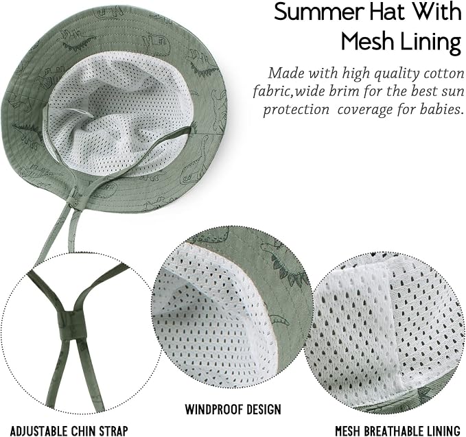 JANGANNSA Dinosaur Baby Boys Sun Hat Cotton Toddler Girls Bucket Hats Summer - Image 6