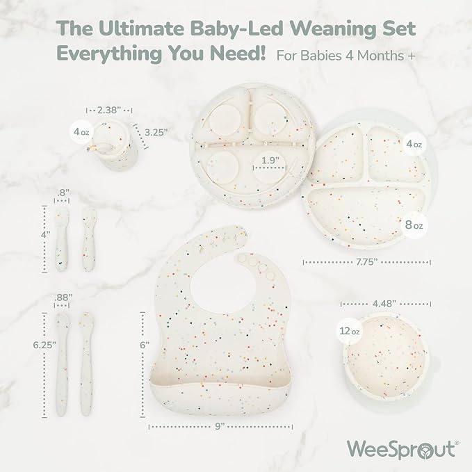 WeeSprout Baby Led Weaning Bundle, Silicone Suction Bowl, Bib & Cup, Develops - Image 2