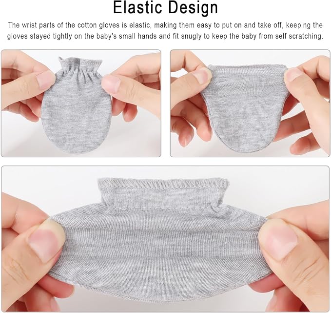 AQOKKA Newborn Baby Mittens No Scratch Cotton Elastic Wrist Gloves Infant - Image 5