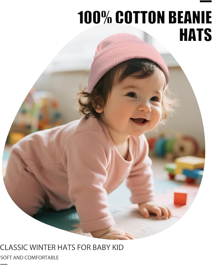 ROYBENS 100% Cotton Baby Beanie Cute Toddler Winter Hat Knit Caps Ages 0-8 | - Image 2