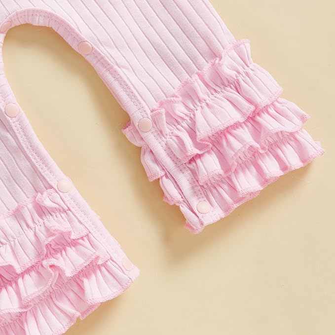 Newborn Baby Girl Clothes Jumpsuit Ruffle Romper Bodysuit Pants Headband - Image 7